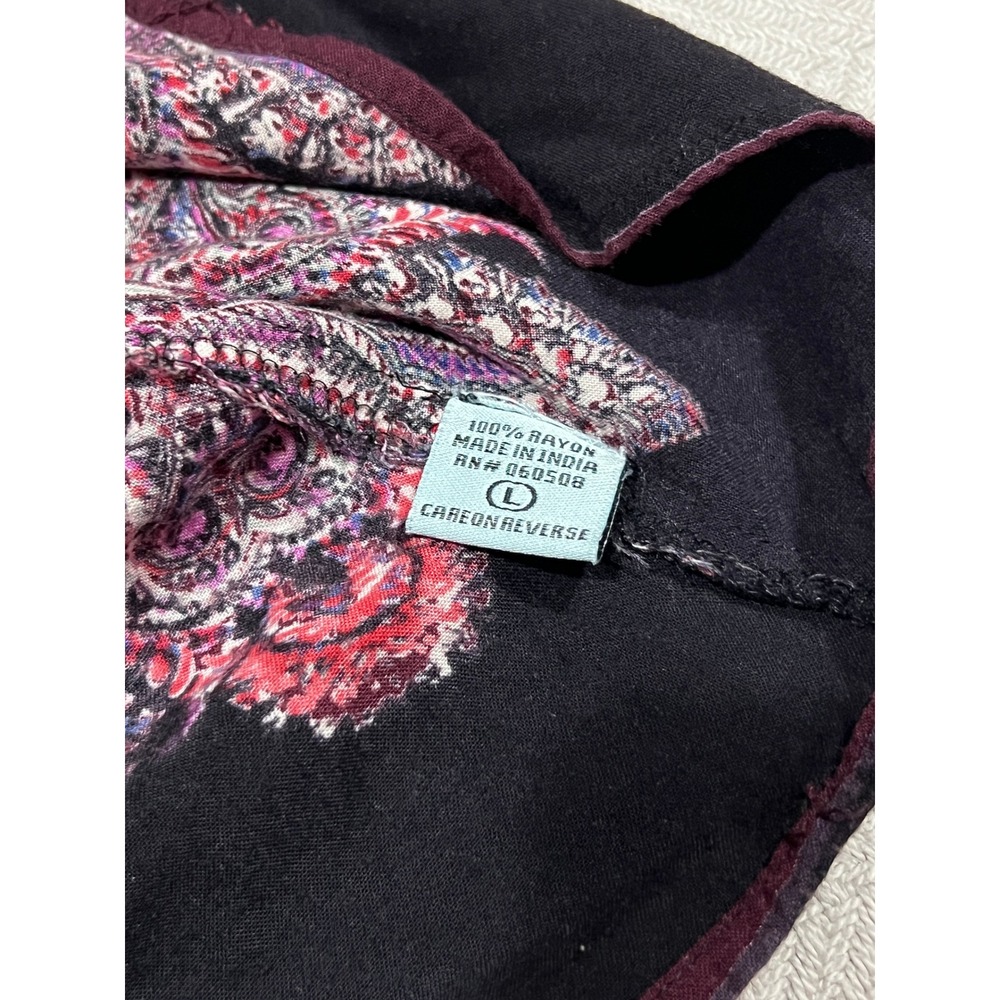 Nostalgia Burgundy Paisley Print Boho Flutter Sleeve Tunic Womens Large Blouse - Picture 3 of 5
